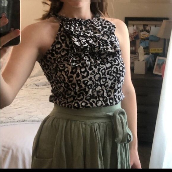 Elena Solano Linen Animal Print Ruffle Halter Top Sleeveless - Picture 14 of 14